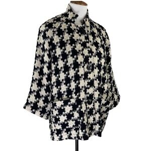 Coldwater Creek Houndstooth Knit Oversize Button Overcoat Classic Chic Women's M